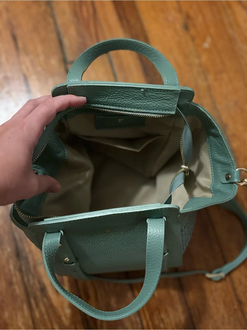Structured Green Satchel with Gold Accents